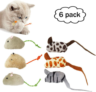 Gato Juguetes ratones de pelo, suave y duradero para la diversión para jugar con, chupete mouse Catnip ratones para gatito, ratones de juguete de 6 por paquete - BESTMASCOTA.COM