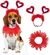 BWOGUE Valentine's Day Dog Costume Red Love Hearts Dog Headband with Collar Holiday Birthday Party Headwear Costume Gift for Small Medium Dogs - BESTMASCOTA.COM