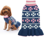 KOOLTAIL Dog Sweater Dress Turtleneck Winter Clothes - Warm Girl Dogs Coat Beautiful Love Heart Pattern Valentine's Day Knit Ugly Sweater with Leash Hole for Dogs Puppy Cat - BESTMASCOTA.COM