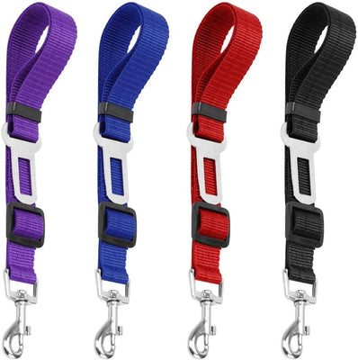 YuCool - Cinturón de seguridad ajustable para mascotas y gatos, 4 unidades, para coche, arnés de coche, tela de nailon, color negro, azul, rojo, morado - BESTMASCOTA.COM