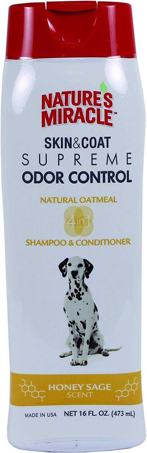 Champú y acondicionador Nature's Miracle Supreme Odor Control natural de avena, con aroma a miel salvia, de 32 onzas - BESTMASCOTA.COM