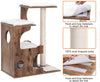 FEANDREA - Árbol de gato de 13.4 in, torre de gato mediano con 3 camas y cueva, condo de gato hecho de MDF con chapa de madera, poste de sisal y macetera sintética lavable, vintage rústico marrón y blanco UPCT70HW - BESTMASCOTA.COM