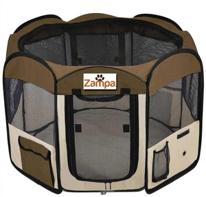 Zampa Portable Foldable Pet playpen Exercise Pen Kennel + Carrying Case for Larges Dogs Small Puppies/Cats | Indoor/Outdoor Use | Water Resistant - BESTMASCOTA.COM