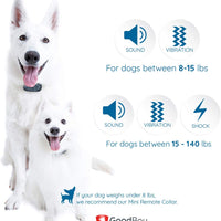 GoodBoy - Collar remoto de tamaño pequeño para perros con vibración de pitido y modos de choque para entrenamiento de comportamiento de mascotas, resistente al agua y rango de 1000 pies, apto para perros pequeños, medianos o grandes de más de 8 libras (2 - BESTMASCOTA.COM