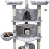 Hey-bro - Árbol para gatos con postes de sisal, 2 condominios de felpa más grandes, hamaca para gatitos, gatos y mascotas de 65 pulgadas - BESTMASCOTA.COM