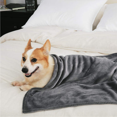 Petsure - Paquete de 2 mantas de franela para mascotas, tamaño pequeño, mediano y grande, para perros y gatos, supersuaves, acogedoras, de forro polar, para sofá, asiento trasero de coche, cama, color gris - BESTMASCOTA.COM