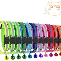 Petyoung - Paquete de 12 collares reflectantes para gatos, hebilla de liberación rápida con campana, collar ajustable para gato, 7.5 – 12.6 in - BESTMASCOTA.COM
