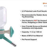 Choco Nose H528 - Botella de agua para conejos sin goteo para chinchilla, tamaño pequeño, dispensador patentado a prueba de fugas, boquilla de alambre para mascotas sin BPA, 11.2Oz/11.2 fl oz, diámetro de la boquilla: 0.512 in - BESTMASCOTA.COM