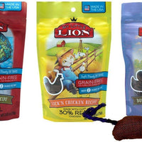 My Little Lion - Juego de 3 dulces de gato sin granos con sabor y juguete, 1 unidad: pollo de licra, bacalao de capitán, cazador de pato - BESTMASCOTA.COM