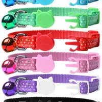 EXPAWLORER 6 Pcs Wave Point Adjustable Cat Collars Colorful Nylon Breakaway Safety Pet Collar with Bells - BESTMASCOTA.COM