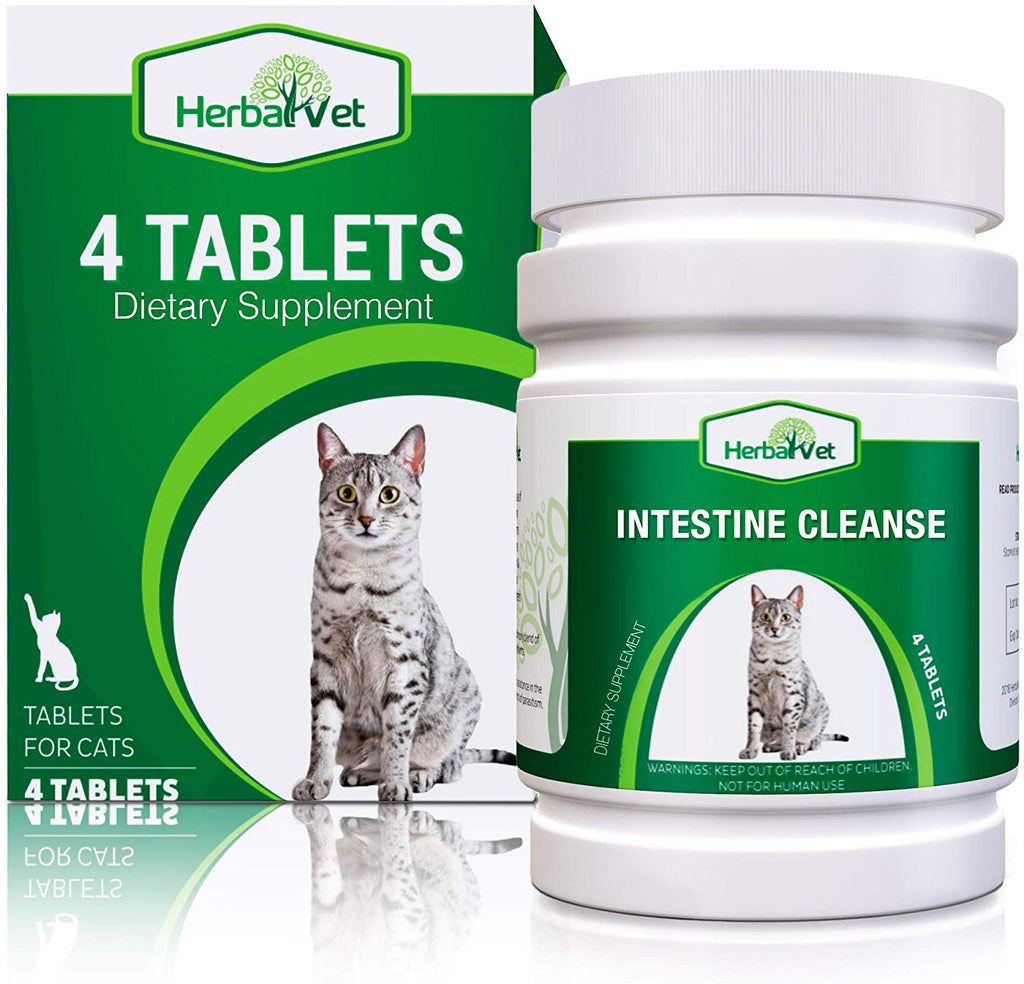 HerbalVet 10 Tablets Cat Intestinal Cleanse | Cat Dewormer Alternative | Cleansing Tablets for Cats, Promotes Intestinal Health | 4 Tablets, Works for Kittens | Helpful E-Book Included - BESTMASCOTA.COM