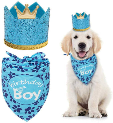 Expawler - Bandana con gorro de corona para perro, diseño de triángulo y gorro para mascotas, color azul - BESTMASCOTA.COM