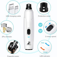 Bonve Pet - Molinillo de uñas eléctrico inalámbrico de 2 velocidades para gatos, recargable, cortadora de uñas de bajo ruido, sin dolor, para perros y gatos pequeños y medianos, grandes - BESTMASCOTA.COM