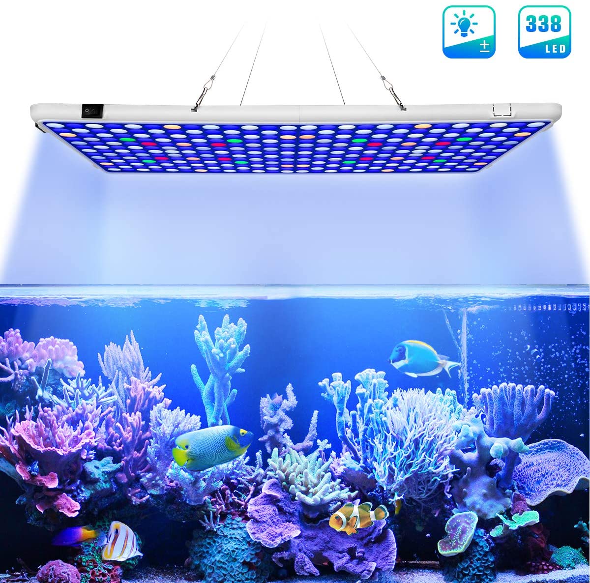 AQQA Luz de acuario, luces LED de espectro completo para pecera, 12 a 54  pulgadas, ajustable, multicolor, blanco, azul, rojo, verde, con soportes