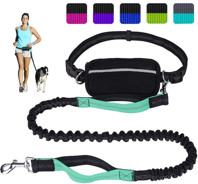 Correa para perro de LANNEY, manos libres, para correr, caminar, entrenamiento, senderismo, con doble asa, con correa reflectante, bolsa dispensadora de bolsa de cuna, cinturón ajustable para la cintura, absorción de golpes, ideal para perros medianos a g - BESTMASCOTA.COM