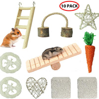 YUEPET Chinchilla Toys Guinea Pig Gerbil Rat Hamster Chew Toys Accessories Natural Wooden Seesaw Ladder Teeth Care Molar Toy for Bunny Rabbits Gerbils (Pack of 10) - BESTMASCOTA.COM