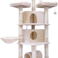 Hey-bro - Árbol para gatos con postes de sisal, 2 condominios de felpa más grandes, hamaca para gatitos, gatos y mascotas de 65 pulgadas - BESTMASCOTA.COM