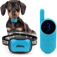 eXuby - Collar de choque pequeño para perros pequeños de 5 a 15 libras, collar más pequeño del mercado, combina sonido, vibración, choque, 9 niveles de intensidad, control remoto de bolsillo, batería de larga duración, diseño impermeable - BESTMASCOTA.COM