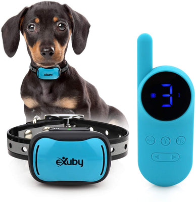 eXuby - Collar de choque pequeño para perros pequeños de 5 a 15 libras, collar más pequeño del mercado, combina sonido, vibración, choque, 9 niveles de intensidad, control remoto de bolsillo, batería de larga duración, diseño impermeable - BESTMASCOTA.COM