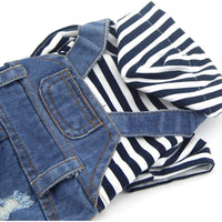 DoggyZSTYLE Ropa de perro gato azul rayado pantalones vaqueros de una sola pieza chaqueta trajes ropa con capucha Abrigos con capucha para cachorros pequeños y medianos - BESTMASCOTA.COM