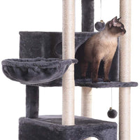 Hey-bro 43.3 pulgadas Árbol de gato de múltiples niveles Condominio muebles con postes rascadores cubiertos de sisal, 2 condominios de felpa, perchas de felpa, para gatitos, gatos y mascotas - BESTMASCOTA.COM