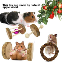 BWOGUE - Juguetes para masticar para rata, chinchilla, conejos, juguetes, accesorios de madera de manzana natural, mancuernas de ejercicio, campana, rodillo de cuidado de los dientes para pájaros, conejo, jerbiles, paquete de 10 unidades - BESTMASCOTA.COM
