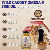 Omega 3 Aceite de Pescado salvaje Caught para perros EPA DHA, mayor en aceite de salmón Omega 3 ácidos grasos luego, Pure sin OMG, todos los alimentos suplemento naturales para Mascota, 180 softgels, 1000 mg por cápsula, No Mess no olor. - BESTMASCOTA.COM
