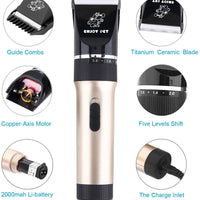 Máquina profesional para cortar pelo en perro y gato con cuchillas desmontables. Máquina inalámbrica, recargable, para cortar y recortar pelo grueso de mascotas, Dorado - BESTMASCOTA.COM