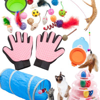 Fashion's Talk Kitten surtido de 4 niveles de torres de juguete interactivo, cepillo de aseo para gatos, pluma de gato, 2 vías de túnel, cubierta de lata de gato, cuenco de agua portátil para gato, cachorro, gatito - BESTMASCOTA.COM