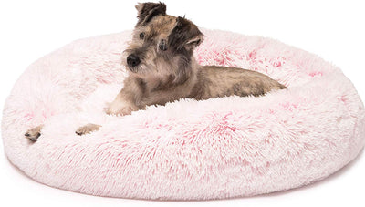 Cama para gatos de piel sintética para perros pequeños y medianos, con calentamiento automático, almohada redonda para interior, color rosa y marrón - BESTMASCOTA.COM