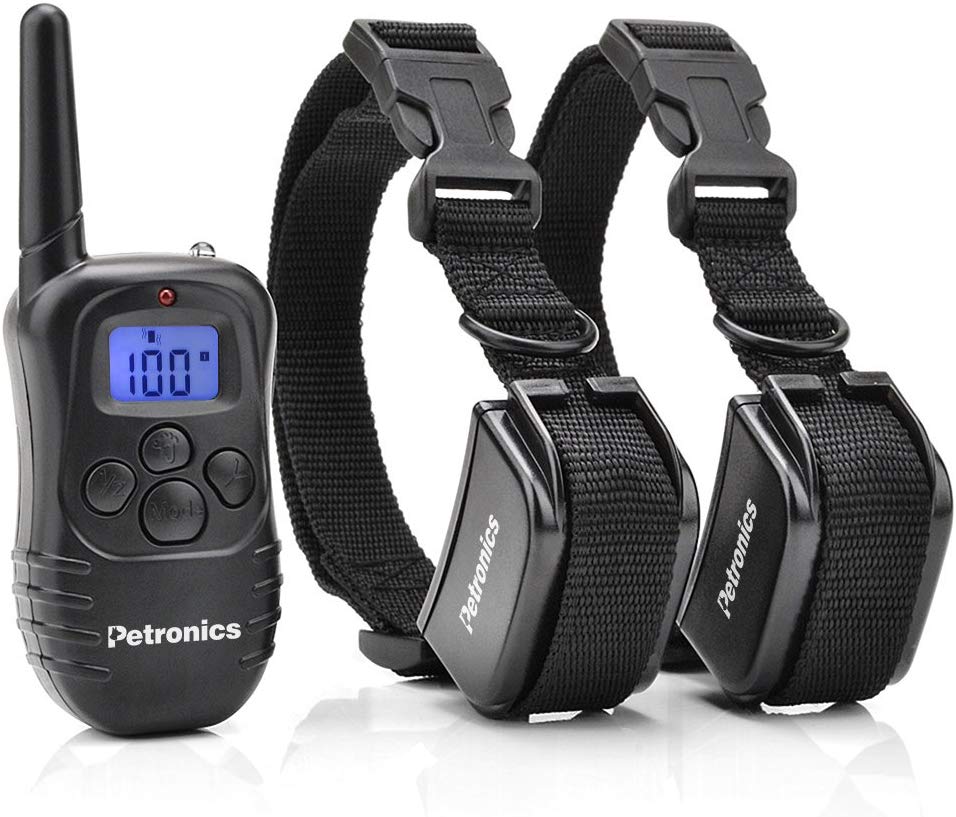 Petronics Collar de choque para perros, collar de entrenamiento de perro con mando a distancia, collar de corteza recargable para perros grandes, medianos y pequeños, collar E con estático, vibración, pitido y luz, 330 yardas, para 2 perros - BESTMASCOTA.COM