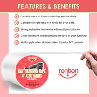Ronton - Cinta antiarañazos para gatos, 100 % transparente, doble cara, para entrenamiento de gatos, seguro para mascotas y niños, protector de muebles, sofás y puertas - BESTMASCOTA.COM