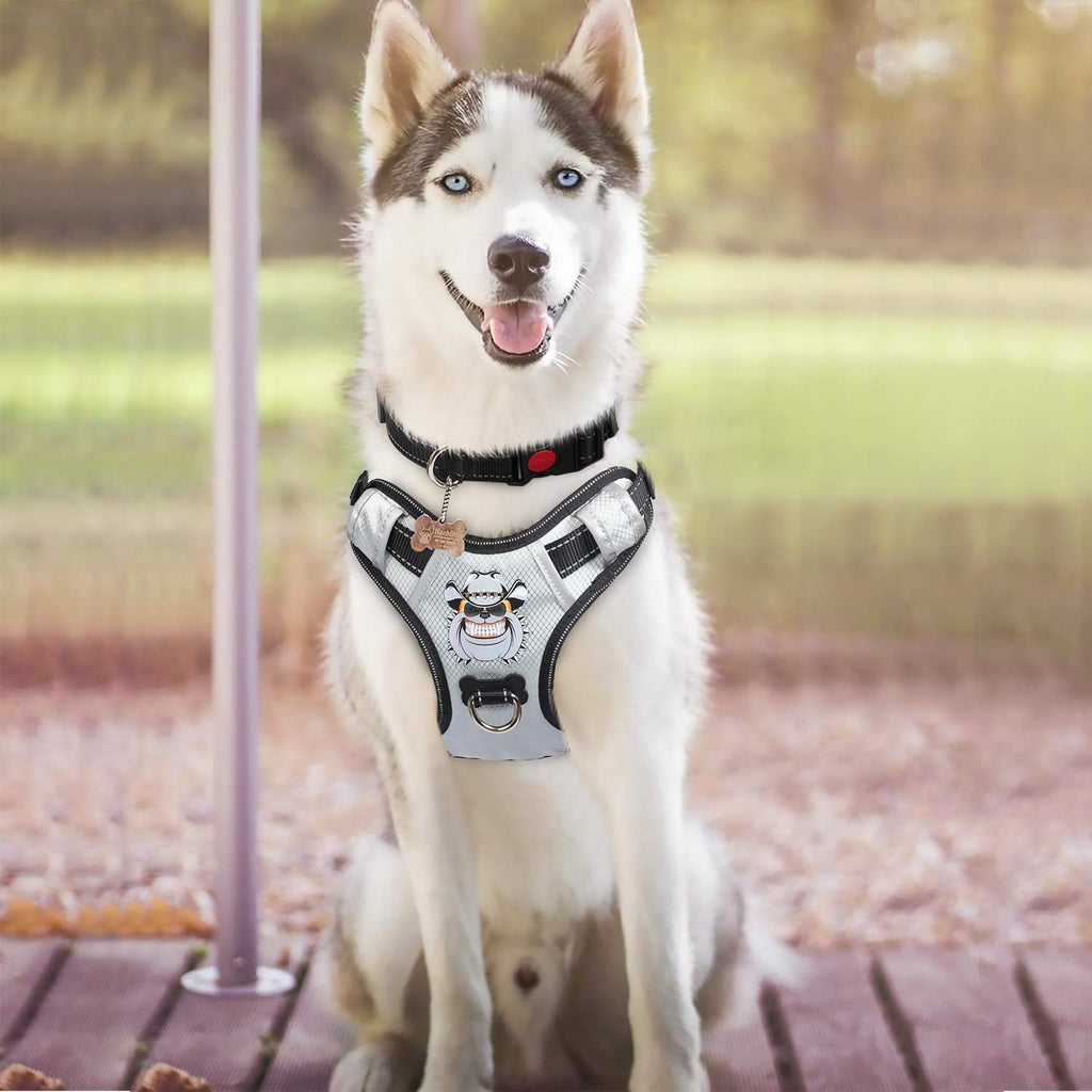 Arnés de perro grande de BABYLTRL de plata antidesgarros ajustable para mascotas de material Oxford reflectante suave chaleco para perros de tamaño mediano grande arnés de fácil control - BESTMASCOTA.COM