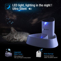 isYoung Fuente de agua LED para mascotas, dispensador de agua para mascotas, ultrasilencioso, automático, con flujo de agua ajustable y filtro de carbón activado para perros, gatos, pájaros y animales pequeños - BESTMASCOTA.COM