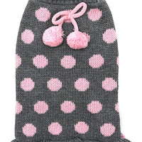 kyeese Dog Sweater Dress Turtleneck Polka Dot Dog Sweaters Knitwear Warm Pet Sweater with Pom Pom Ball - BESTMASCOTA.COM