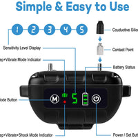 Collar de corteza de perro Casfuy actualizado – IP67 resistente al agua recargable 5 sensibilidad, collar antiladridos con vibración de pitido seguro golpes y sin choque para perros pequeños y medianos grandes (8 – 120 libras) - BESTMASCOTA.COM