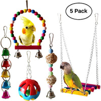 BWOGUE - 5 piezas de juguetes colgantes para pájaros, jaula para pájaros, hamaca, columpio, juguete colgante para pequeños periquitos, cacatúas, conures, macaws, loros, pájaros de amor, pinzones. - BESTMASCOTA.COM