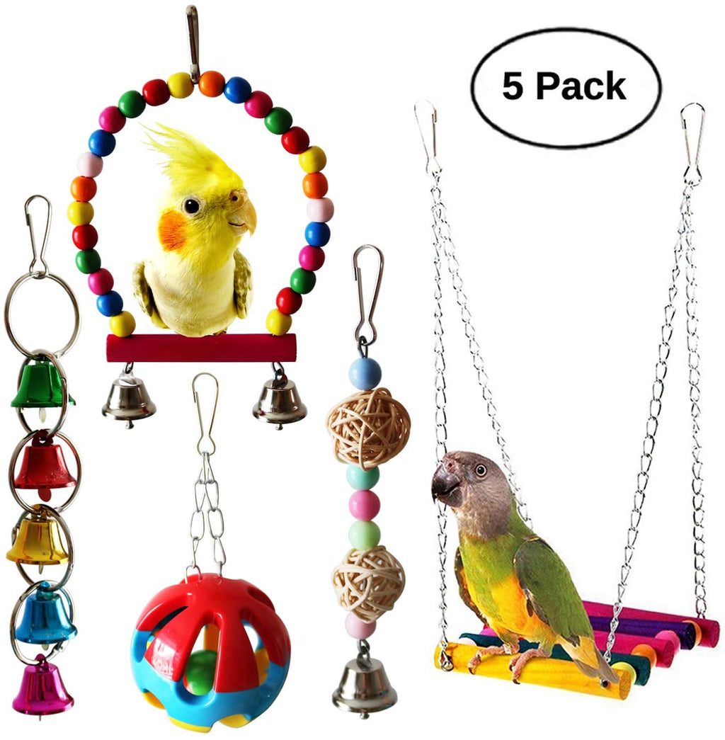 BWOGUE - 5 piezas de juguetes colgantes para pájaros, jaula para pájaros, hamaca, columpio, juguete colgante para pequeños periquitos, cacatúas, conures, macaws, loros, pájaros de amor, pinzones. - BESTMASCOTA.COM