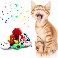 Gejoy - 16 juguetes de Navidad para gatos y perros, regalo con coloridas bolas arrugadas, forma de ratón, almohada y patrones de campana, almacenados en la bolsa - BESTMASCOTA.COM