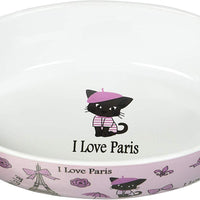 PetRageous I Love Paris, cuenco ovalado para gato de 6.5 in en color rosa, 2 tazas - BESTMASCOTA.COM