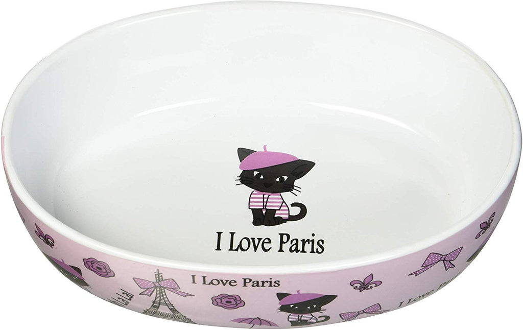 PetRageous I Love Paris, cuenco ovalado para gato de 6.5 in en color rosa, 2 tazas - BESTMASCOTA.COM