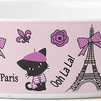 PetRageous I Love Paris, cuenco ovalado para gato de 6.5 in en color rosa, 2 tazas - BESTMASCOTA.COM