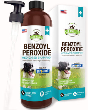 Benzoyl Peroxide Champú para Perros, Gatos, Sulfur - 16 oz - Champú Medicado para Perros Smelly, Anti Itch Dry Skin Allergy Treatment, Folliculitis, Seborrea, Dermatitis, Caspa, Infección, Mange - BESTMASCOTA.COM