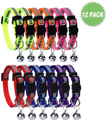 Cat Breakaway Collars Set 12 pcs con Bell Correa reflectante y hebilla de seguridad ajustable, 8 – 12