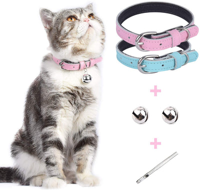 Lumimi - Collar para gato, collar para cachorro, piel auténtica, longitud ajustable, fácil de limpiar, duradero y seguro, incluye cascabel y perforador, multicolor - BESTMASCOTA.COM