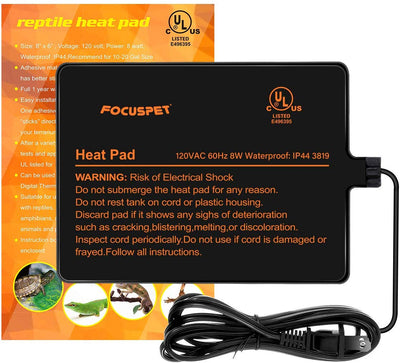 FOCUSPET Under Tank Heater, Reptile Heating Pad 6''x 8'' Waterproof UTH Heat Mat 8W Terrarium Heating Pad for Small Animals Snake Lizard Bearded Dragon Tarantula Hermit Crab Turtle Leopard Gecko - BESTMASCOTA.COM