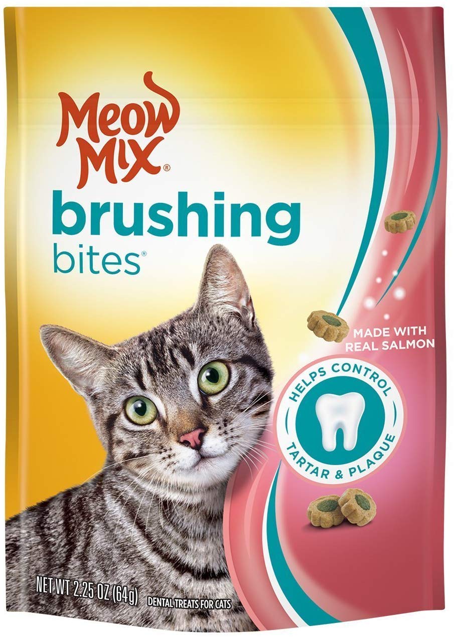 Meow Mix cepillado Bites Cat Treats, Salmón Sabor Dental, 2.25Oz (Pack de 2) - BESTMASCOTA.COM