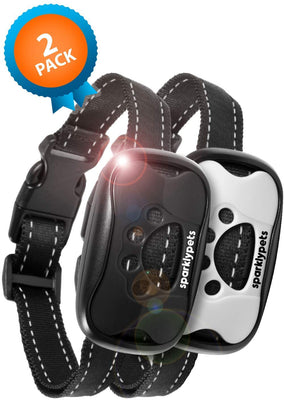 SparklyPets Collar de corteza de perro humano, 2 unidades, collar de entrenamiento antiladridos | vibrante, sin parar los golpes, ladridos para perros pequeños medianos y grandes | Corrector de mascotas mejorado 2019 (blanco y negro, 2 unidades) - BESTMASCOTA.COM