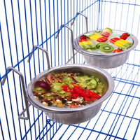 qbleev [2 Pack] tazas cuencos de comida y agua colocado en jaula de pájaros, comedero de acero inoxidable plato con gancho de alambre para loros animales pequeños gallinero conejo pinzones 4.33" L1.4 W - BESTMASCOTA.COM