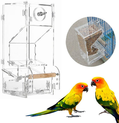 Bird Food Feeder, ventana de acrílico PET Pájaros semillas Food Feeder Jaula Juguete Tidy transparente - BESTMASCOTA.COM